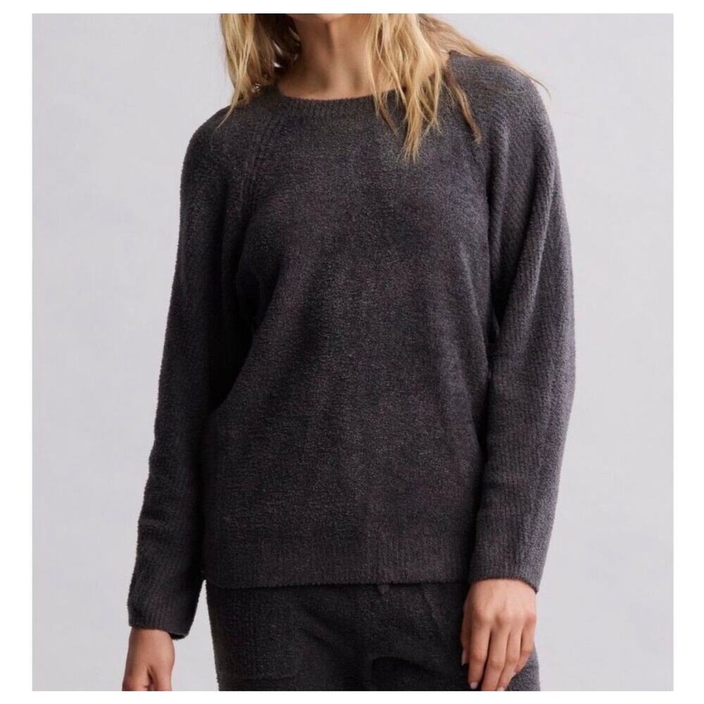 Barefoot Dreams CozyChic Lite Rib Blocked Pullover Sweater Carbon Gray XL